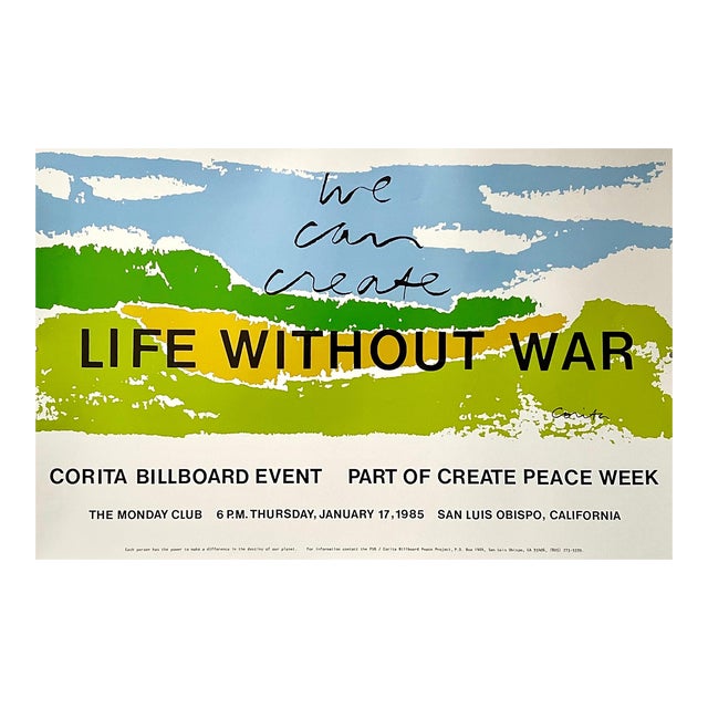 Mary Corita (Sister Corita) Kent, Vintage Original Poster Sister Corita Kent Lithograph Pop Art "Life Without War", 1985 For Sale