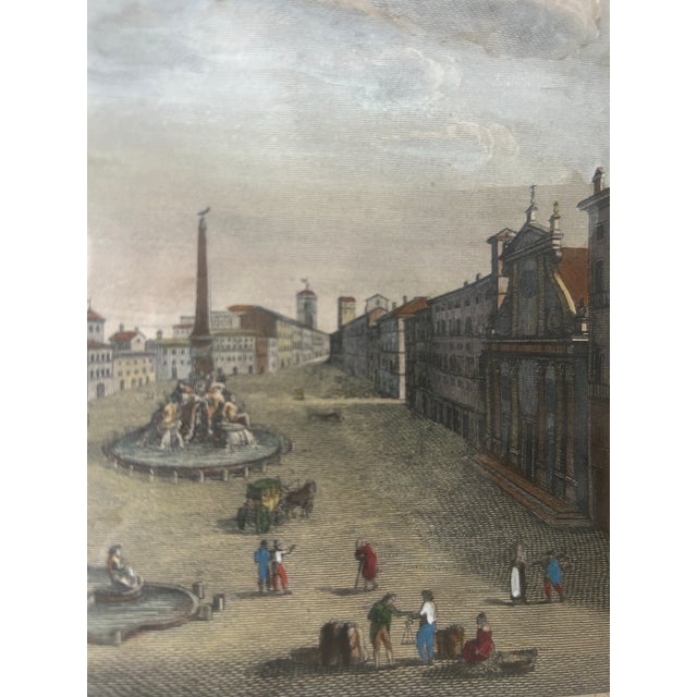 Late 19th Century Antique Etching With Marbled Paper Matte by Agapito Franzetti 1820's Piazza Navona, Roma For Sale - Image 5 of 11