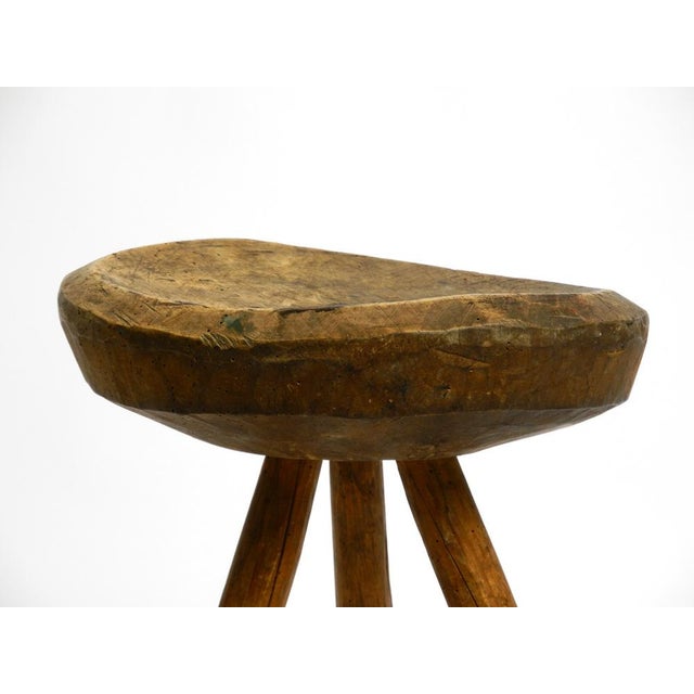 Hand-Carved 3-Legged Wood Stool, 1900s For Sale - Image 6 of 18