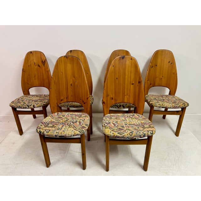 Mid-Century Modern Vintage Danish High Back Pine Dining Chairs by Niels Koefod for Glostrup, 1970s, Set of 6 For Sale - Image 3 of 18