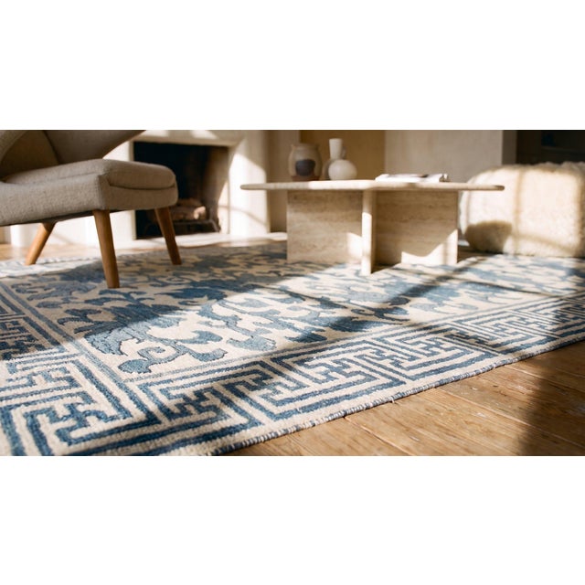 Lovely Tan Beige and Blue Cerulean Color With Florid Design Antique Japanese Rug For Sale - Image 12 of 13