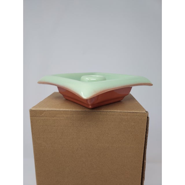 1960s Red Wing Pottery Pair of Square Celadon Green and Terra Cotta Candle Holders Mid Century Modern For Sale - Image 5 of 6