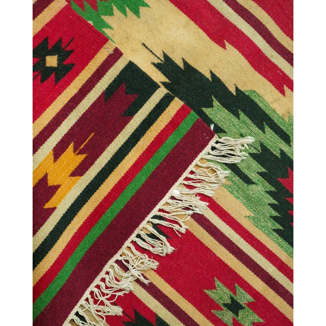 Vintage Romanian Handwoven Wool Rug with Geometric Pattern and Fringe, 1970s For Sale - Image 4 of 9