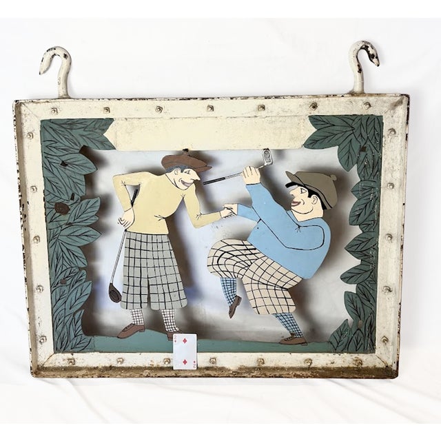 Mid 20th Century Large Hand-Cut Metal Painted Golf Sign With Knickerbocker Figures For Sale - Image 5 of 13