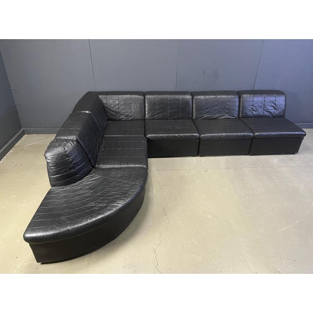 Vintage Black Patchwork Leather Modular Sofa from Laauser, 1970s, Set of 6 For Sale - Image 10 of 11