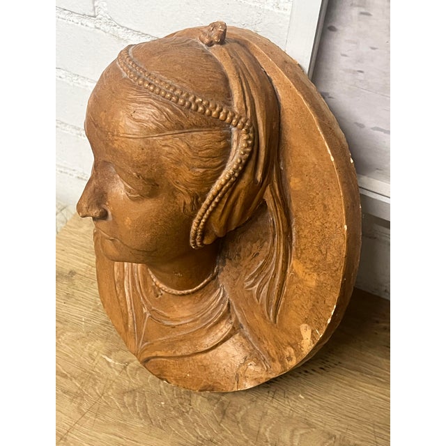 Ceramic Share Terracotta Medallion of a Renaissance-Style Lady,19th Century For Sale - Image 7 of 8
