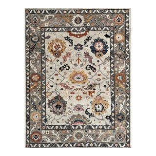 8x10 Luna Clara Beige Floral Traditional Hand Knotted Wool Carpet Rug For Sale