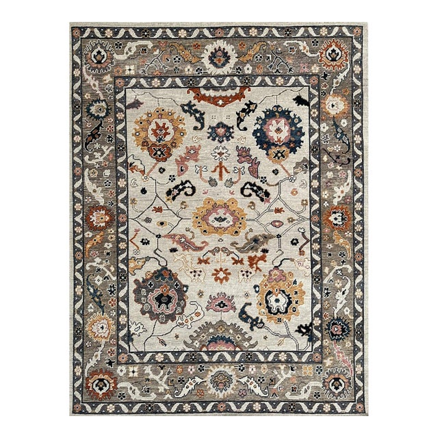 8x10 Luna Clara Beige Floral Traditional Hand Knotted Wool Carpet Rug For Sale