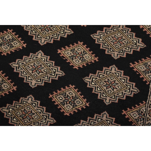 Bokhara Rug 4’2” X 6’1” Black Wool Tribal Hand-Knotted Oriental Carpet For Sale - Image 4 of 11