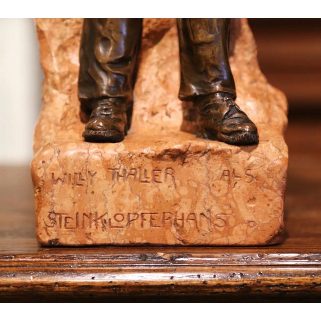 19th Century Austrian Patinated Bronze and Marble Signed Statue of Willy Thaller For Sale - Image 4 of 13