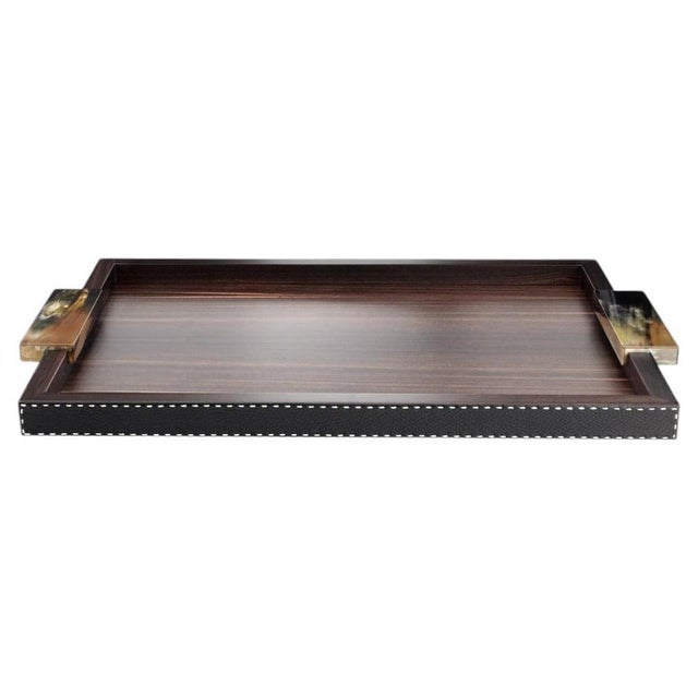 Brown Gioele Tray in Matte Amara Ebony Veneer and Aida Pebbled Leather by Arcahorn For Sale - Image 8 of 8