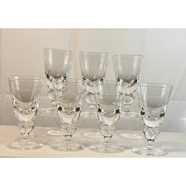 Transparent 1940s Set of Seven Mid-Century Modern Steuben Baluster Crystal Water Goblets For Sale - Image 8 of 9