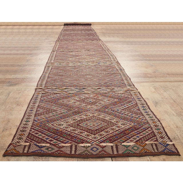 Vintage Zemmour Moroccan Kilim Rug, 03'07 X 25'09 For Sale - Image 9 of 10