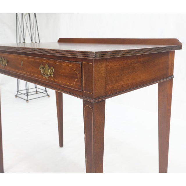 c.1880s Fine One Drawer Inlayed Solid Crotch Mahogany Top Console Table MINT! For Sale - Image 6 of 16