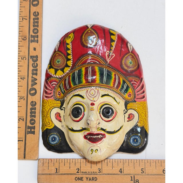 Folk Art Vintage Nepalese Newar Hand-Painted Papier-Mâché Mask, Kathmandu Valley Style For Sale - Image 3 of 10