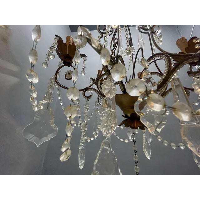 Large Beaded Crystal Florentine Chandelier, 1950s For Sale - Image 8 of 10