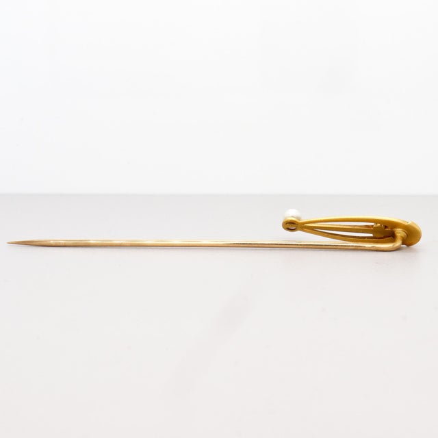 Signed Brassler Co. Art Deco 14k Yellow Gold & Seed Pearl Stick Pin For Sale - Image 13 of 13