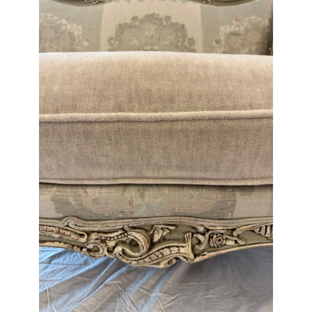 Vintage French Louis XV Style Painted Bergère Settee For Sale - Image 10 of 15