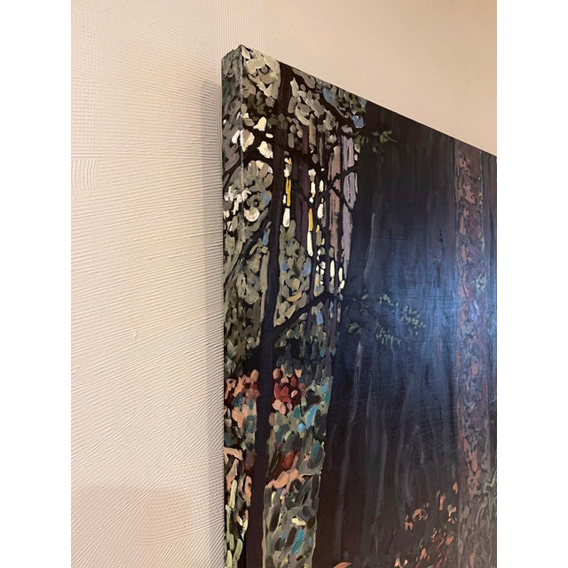 Contemporary Deep in the Quiet by Deb Komitor | Oil Painting of a serene forest scene with trees and ferns For Sale - Image 3 of 5