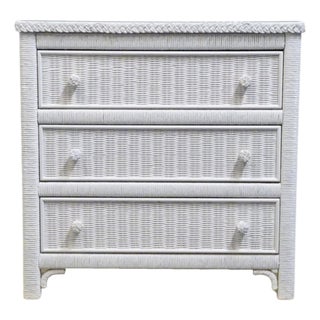 Lexington / Henry Link Country Cottage Style 30" White Wicker Three Drawer Nightstand 477-513 For Sale