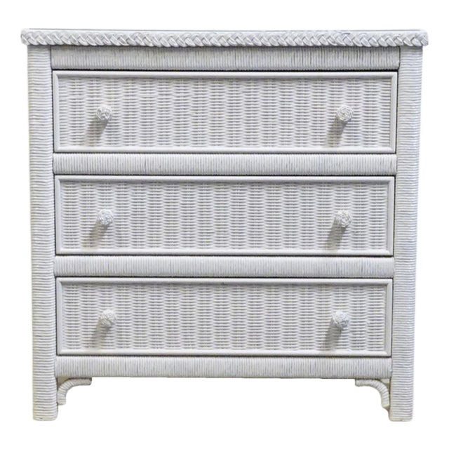 Lexington / Henry Link Country Cottage Style 30" White Wicker Three Drawer Nightstand 477-513 For Sale