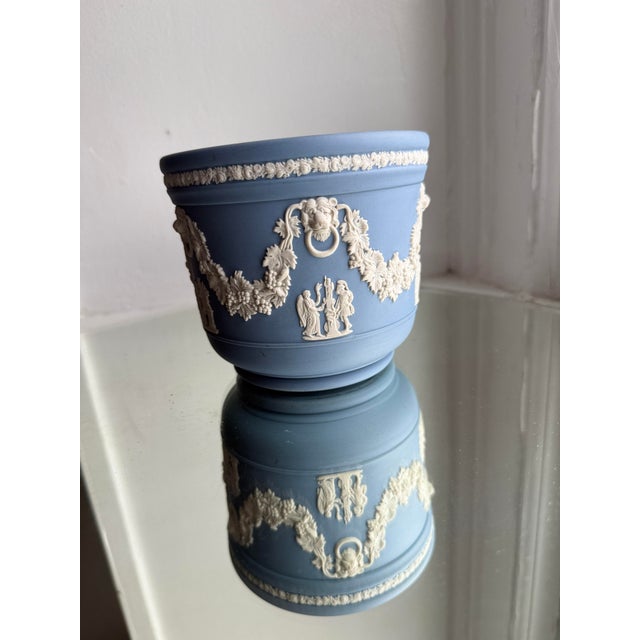 English Vintage Wedgwood Blue Jasperware Jardinière/Planter For Sale - Image 3 of 9