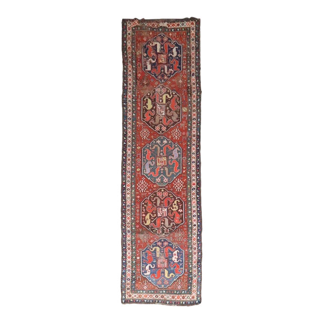Early 20th Century Distressed Cloudband Karabagh Runner - 3'5" x 12'8" For Sale
