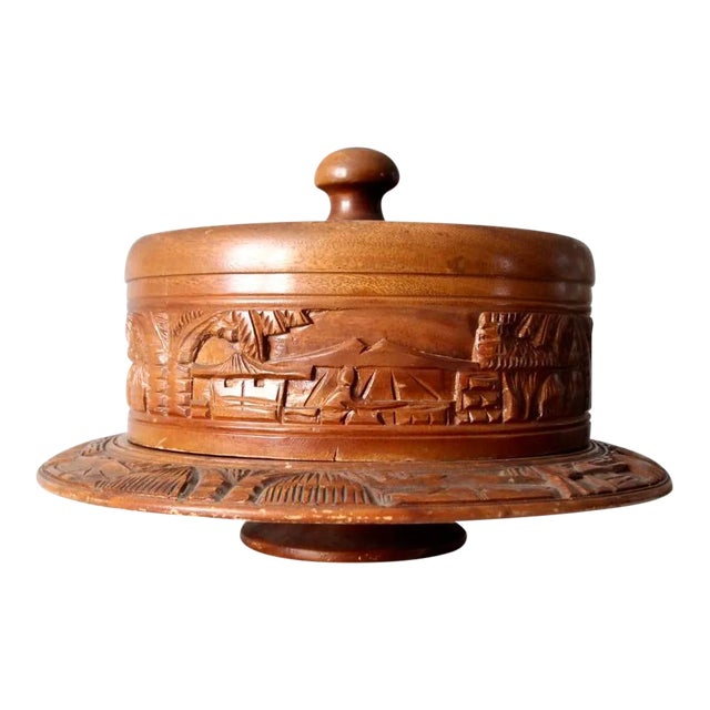 Vintage Carved Wood Cake Stand For Sale
