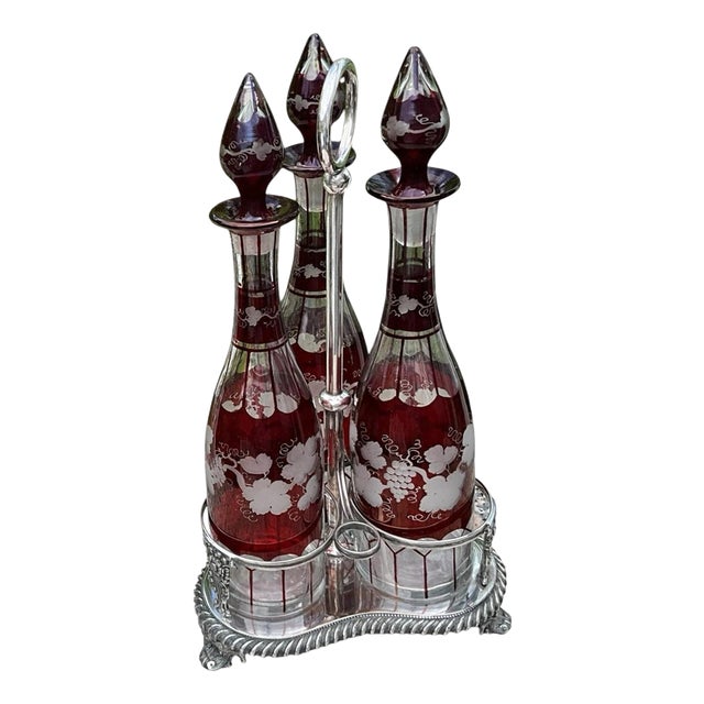Antique Egermann Ruby Triple Decanters, 1900, Set of 3 For Sale