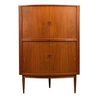 1960s Danish Midcentury Teak Tambour Corner Cabinet For Sale