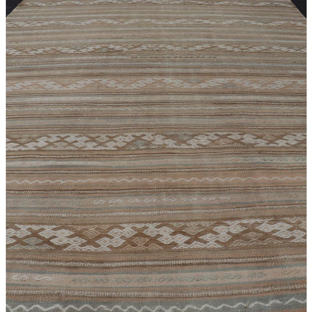 Tribal Vintage Turkish Flat-Weave Striped Kilim in Taupe, Cream, and Light Brown For Sale - Image 3 of 11