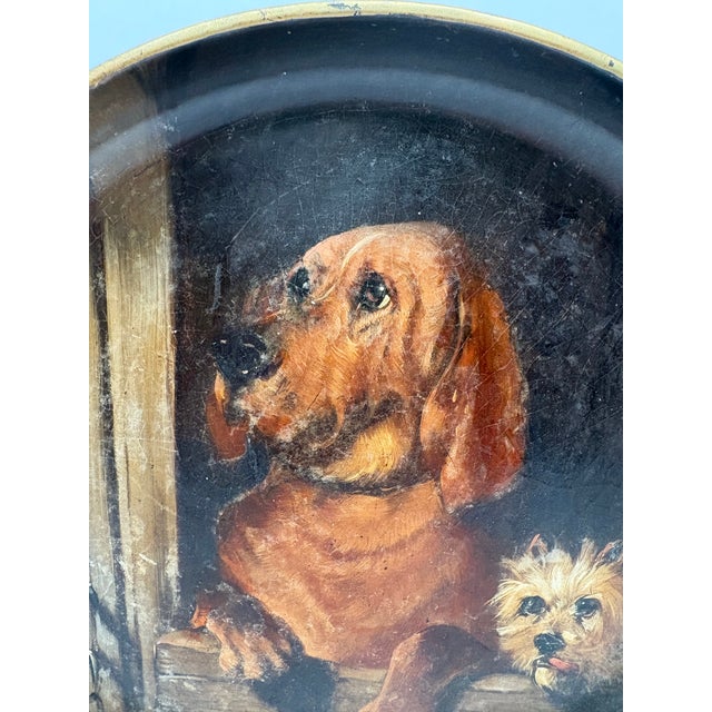 1960s Wooden Tray With Painted Dogs Styled After “Dignity and Impudence” Signed Hand Painted For Sale - Image 10 of 11