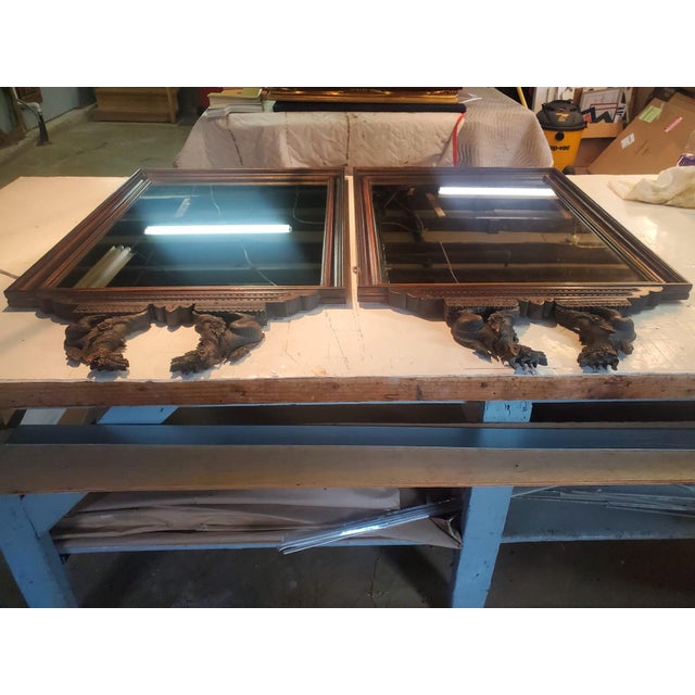 Pair of Custom Mirrors Featuring Antique Carved Tops For Sale - Image 11 of 11