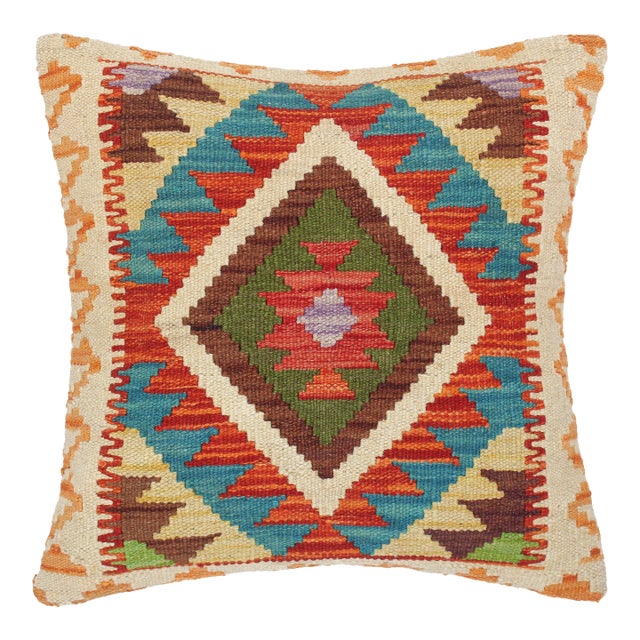 Bohemian Turkish Ela Hand Woven Kilim Throw Pillow For Sale