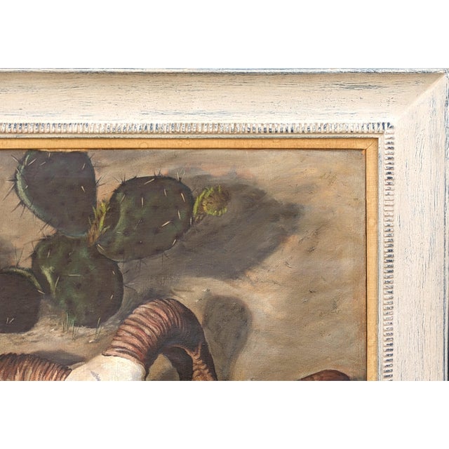 Mid 20th Century Charles Schorre Modern Naturalistic Ram Skull and Cactus Western Desert Landscape Painting, Mid 20th Century For Sale - Image 5 of 10
