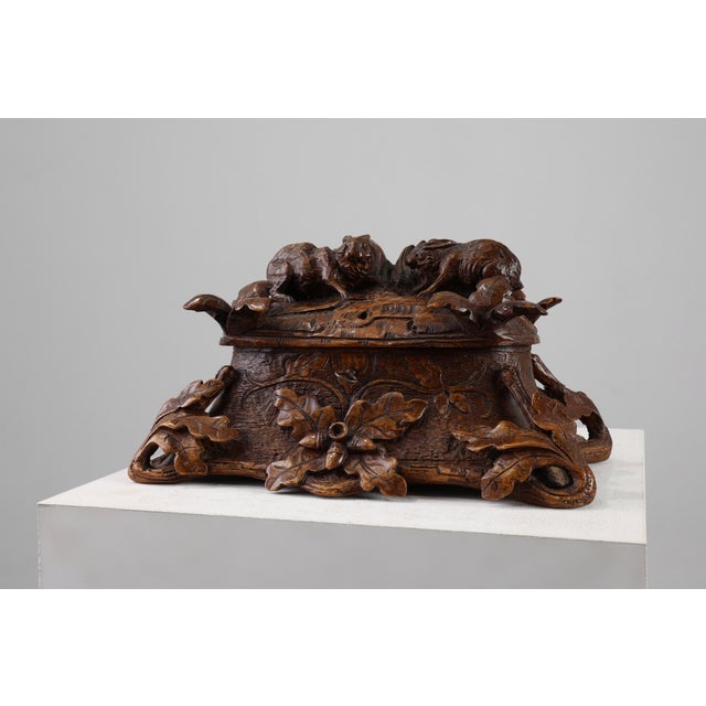 Wood Antique Swiss Black Forest Hand-Carved Jewelry Box in Oak, 1800s For Sale - Image 7 of 16