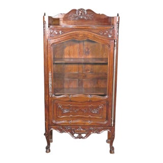 Petite French Carved Walnut Louis XV Vitrine Bookcase, Circa 1920 For Sale