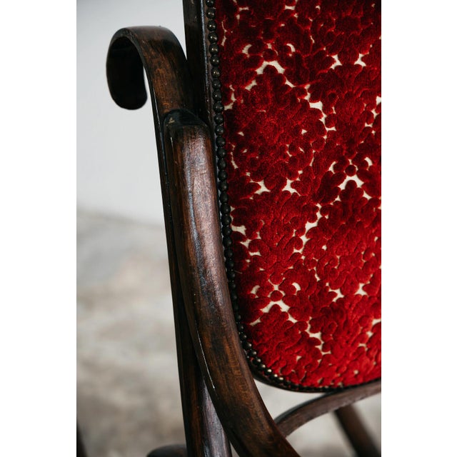 Vintage Bentwood and Red Velvet Rocking Chair, 1950s For Sale - Image 9 of 10