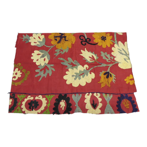 Vintage Red and Yellow Suzani Embroidered Textile Fragment