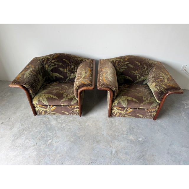 Stunning pair of 1970’s Danish mid-century tropical lounge chairs by Skandia International, made in Denmark. These...