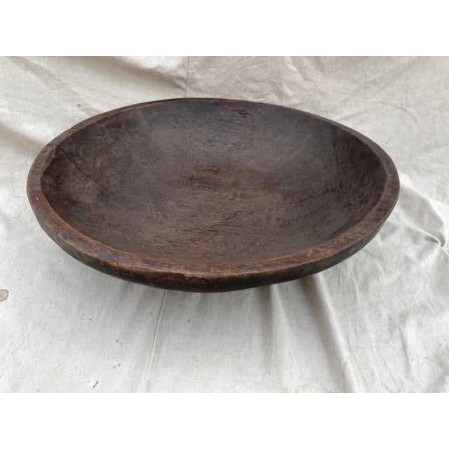 Brown Antique Large 23.25in Round Primitive Wood Turned Bowl For Sale - Image 8 of 8