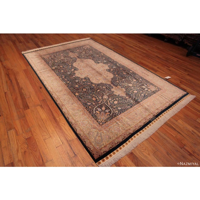 Breathtaking Fine Luxurious Intricate Floral Design Vintage Persian Silk Qum Rug, country of origin: Persian Rugs, Circa...