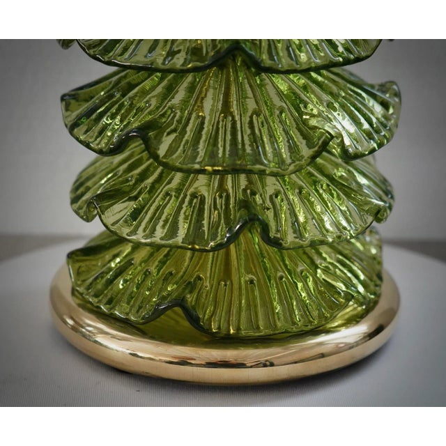 2000 - 2009 Mid-Century Murano Round Green Art Glass and Brass Table Lamp For Sale - Image 5 of 9