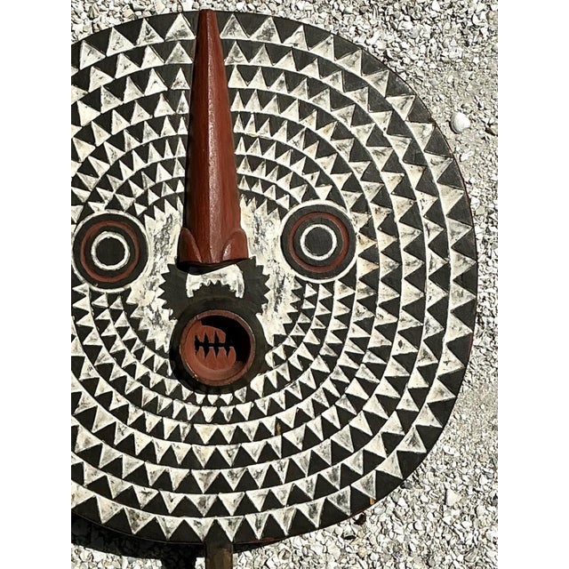 Vintage Tribal Geometric Painted Wood Shield For Sale - Image 12 of 15
