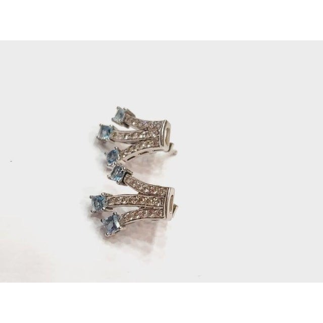 Sky Blue Set in 18k White Gold, 1.82 Carats, Natural Aquamarine & Diamonds Stud Earrings, Pair For Sale - Image 8 of 9