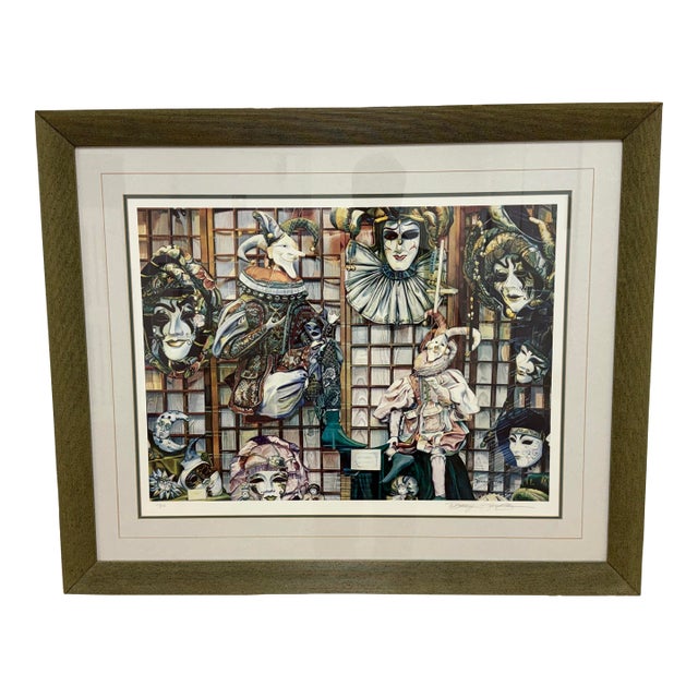Circa 1992 Karen Salee Venetian Masks Lithograph Edition 2/850 For Sale