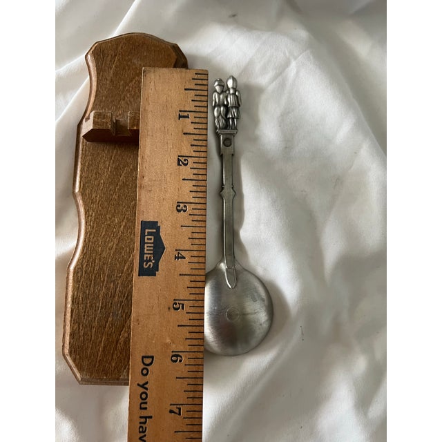 Vintage Dutch Pewter Wedding Spoon With Wooden Holder For Sale In Savannah - Image 6 of 11