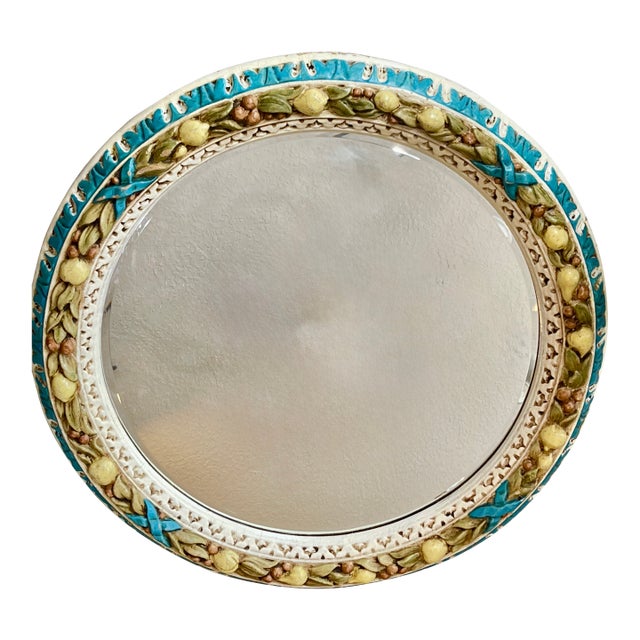 Italian Carved Round Florentine Lemon & Laurel Wood Mirror For Sale