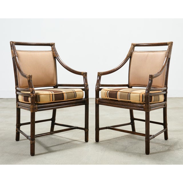 Set of Four McGuire Rattan Target Upholstered Dining Armchairs For Sale In Sacramento - Image 6 of 18