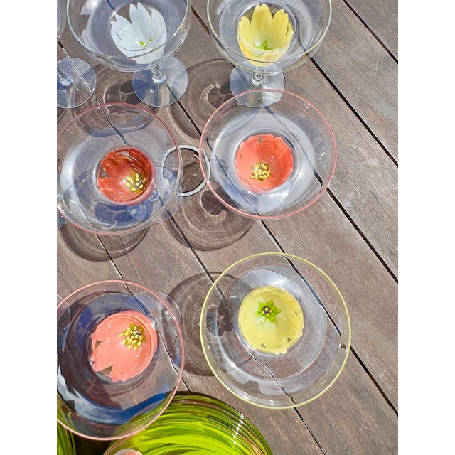 Vintage Hand Painted Tulip Glass Shrimp Cocktail Set For Sale In Seattle - Image 6 of 11
